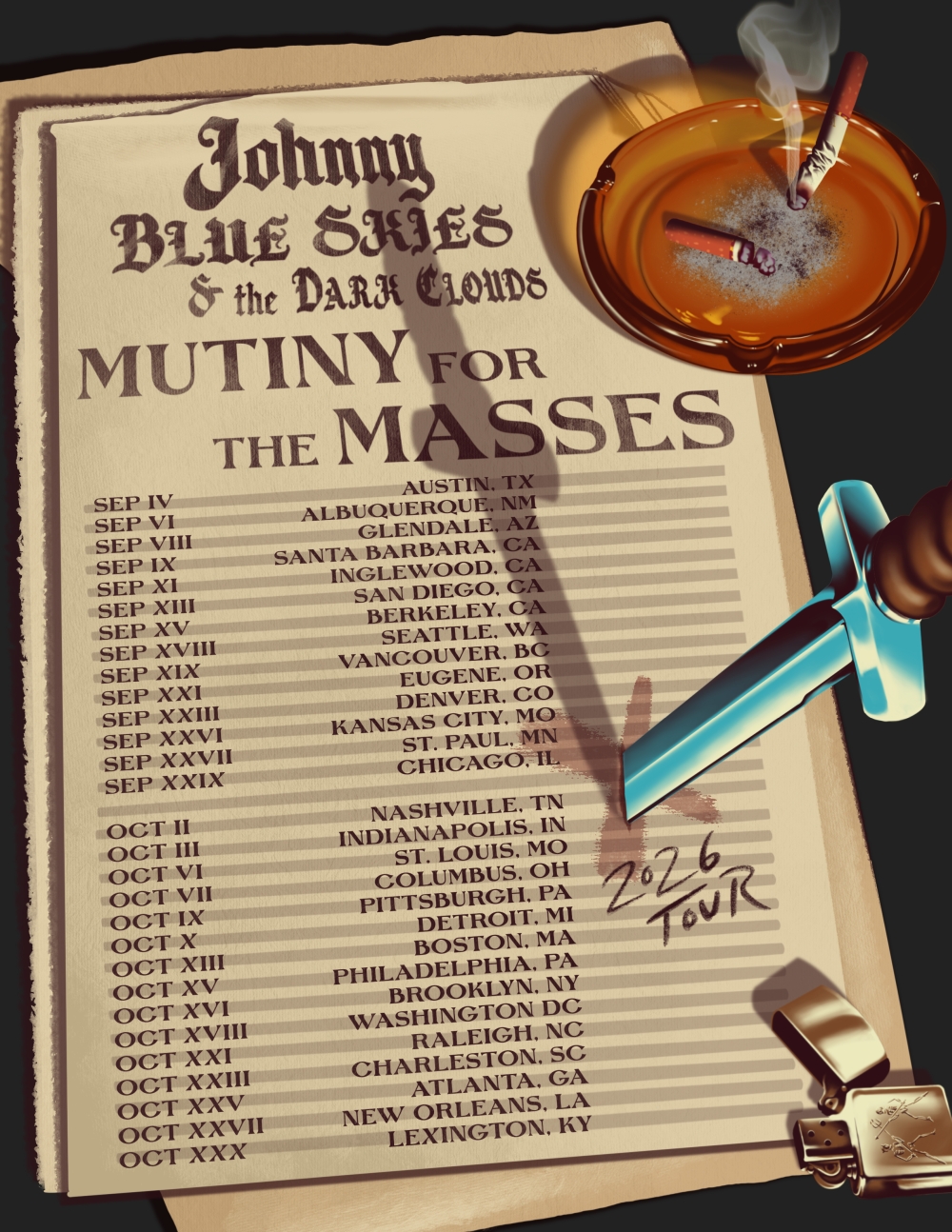 sturgill simpson 2026 tour poster johnny blue skies